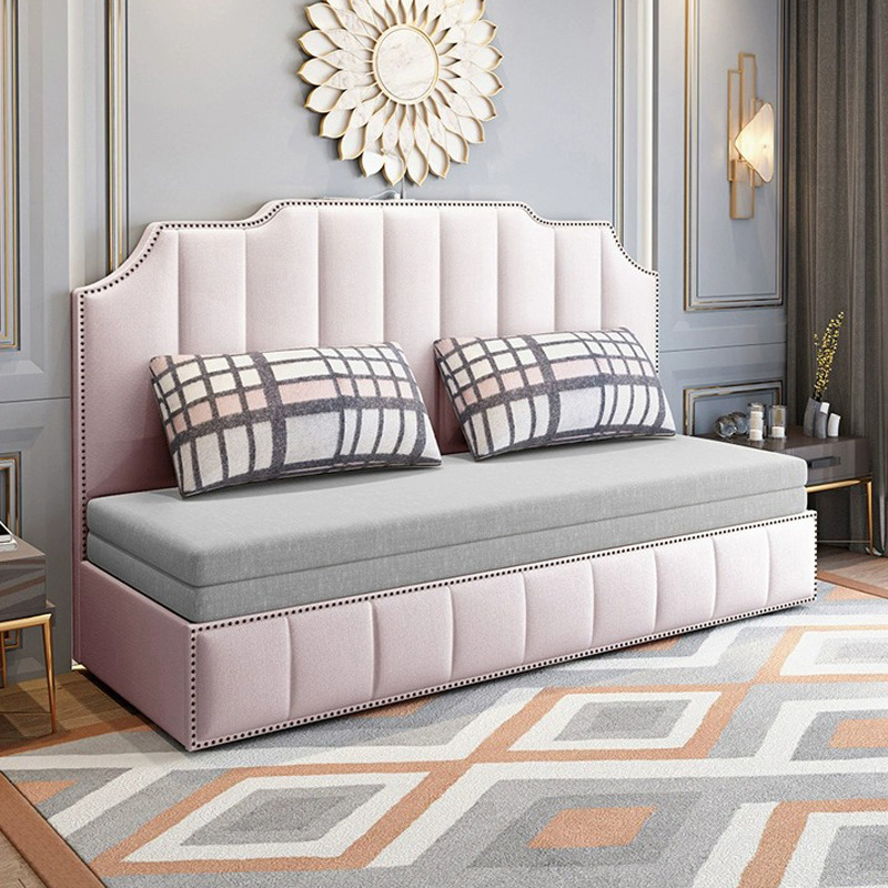 Light luxury American small apartment sitting and lying living room multi-functional push-pull foldable dual-use double storage smart sofa bed