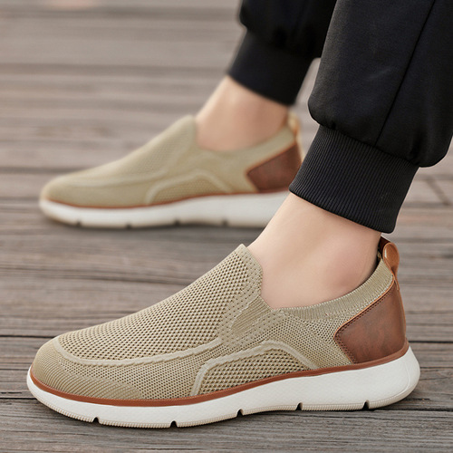Cross-border 2024 new knitted mesh sports shoes, lightweight and breathable, men's anti-slip and wear-resistant soft soled casual lace-up shoes