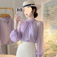 女性のためのフランスの美しい長袖ラベンダートップス2025秋の新しい気質シャツ今年人気のシフォンシャツ