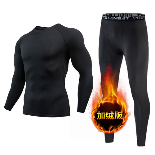 Winter outdoor velvet warm sports tights suit fitness running basketball outdoor training men's fitness clothing