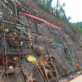 大型水泥浮雕玻璃钢仿铜彩绘章鱼海洋雕塑壁雕像圆雕地雕墙雕刻画