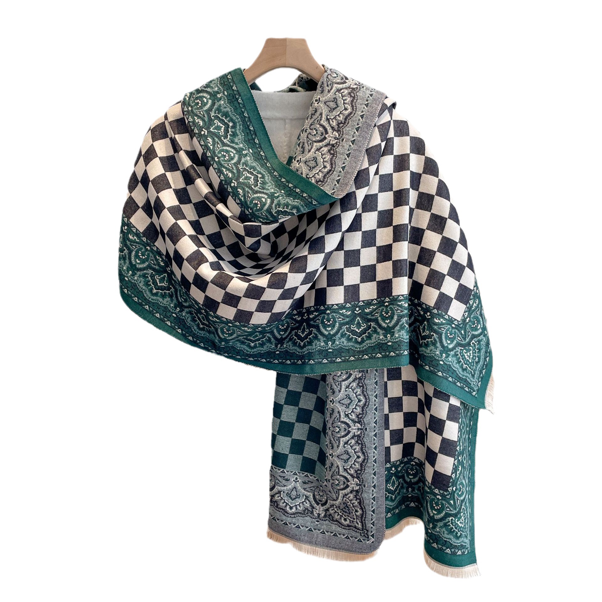 Comercio exterior transfronterizo Otoño e Invierno Nueva bufanda de Cachemira para mujer versátil simple a cuadros de doble cara chal cálido bufanda engrosada