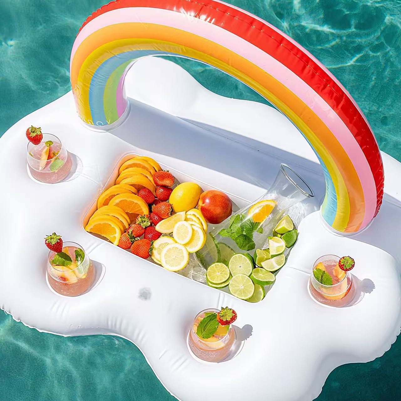 Piscina fiesta de agua arco iris coco bar de hielo tazas almohadillas de alimentos y bebidas bandejas de agua mascotas juguetes de agua transfronterizos