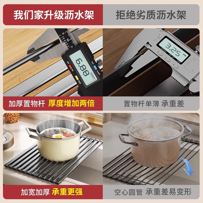 キッチンシンク水切りラック シリコン製食器収納 水槽洗い桶 折りたたみ式食器棚 スペースアルミ製収納ラック|undefined