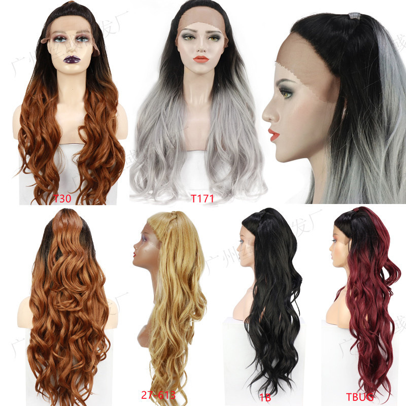 Foreign trade half ponytail wig head cover big wave front lace wig fluffy water ripple wig lace wig Foreign trade half ponytail wig head cover big wave front lace wig fluffy water ripple wig lace wig