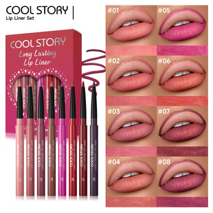 Cross-Border 8-Piece Matte Lip Liner Set to Outline Lip Shape, Silky Lipstick Pen, Long-Lasting, Waterproof and Not Easy to Remove Makeup