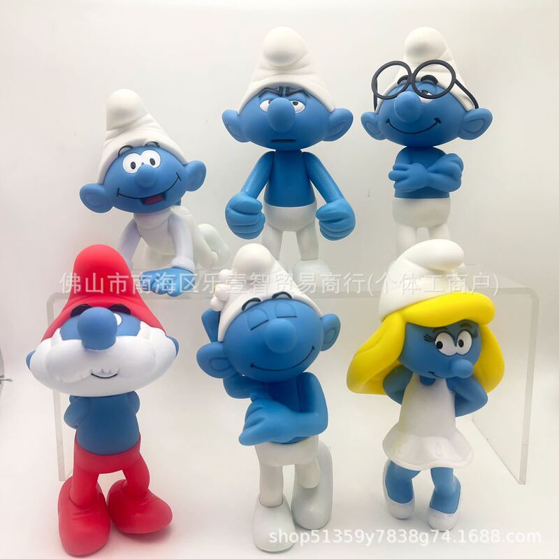 Cross-Border Best-Selling Full Set of 6 Smurfs 2 Family Portraits, Smurfette, Dumb Dad, Doll Ornaments, Hand-Made Toys