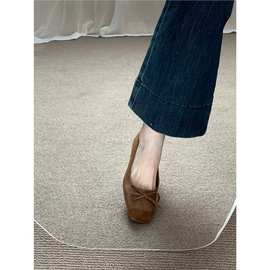 粗跟配裙子浅口单鞋女鞋子2025年春秋新款温柔晚风蝴蝶结圆头瓢鞋