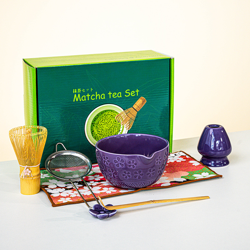 FJT 사쿠라 광구그릇 보라색 7종세트(짙은 녹색 컬러박스)