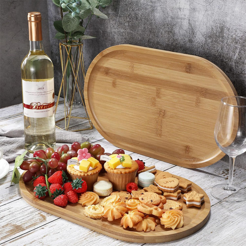 竹制椭圆形托盘木托盘适用于装饰木制上菜盘茶咖啡桌杯食物厨房