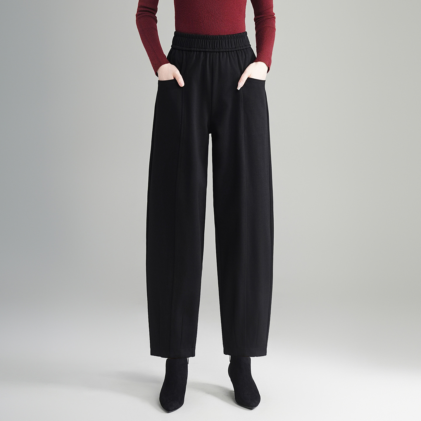 松紧腰宽松哈伦裤阔腿裤女2025年秋冬新款高腰宽松九分休闲直筒裤