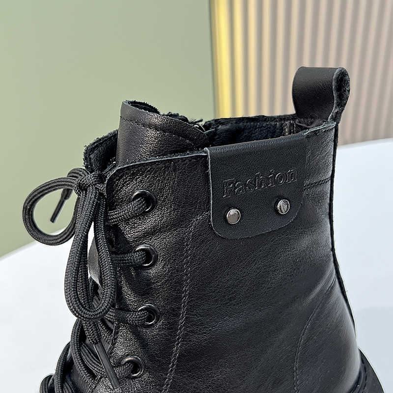 ShoeVault First Layer Cowhide Martin Boots For Women, Autumn And Winter Vintage British Style Casual Short Round Toe Mid-Calf_vogvips.com
