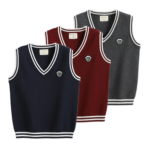 V-neck contrast wool vest boys' knitted vest sweater women's medium and large children's school uniforms kindergarten uniforms wholesale