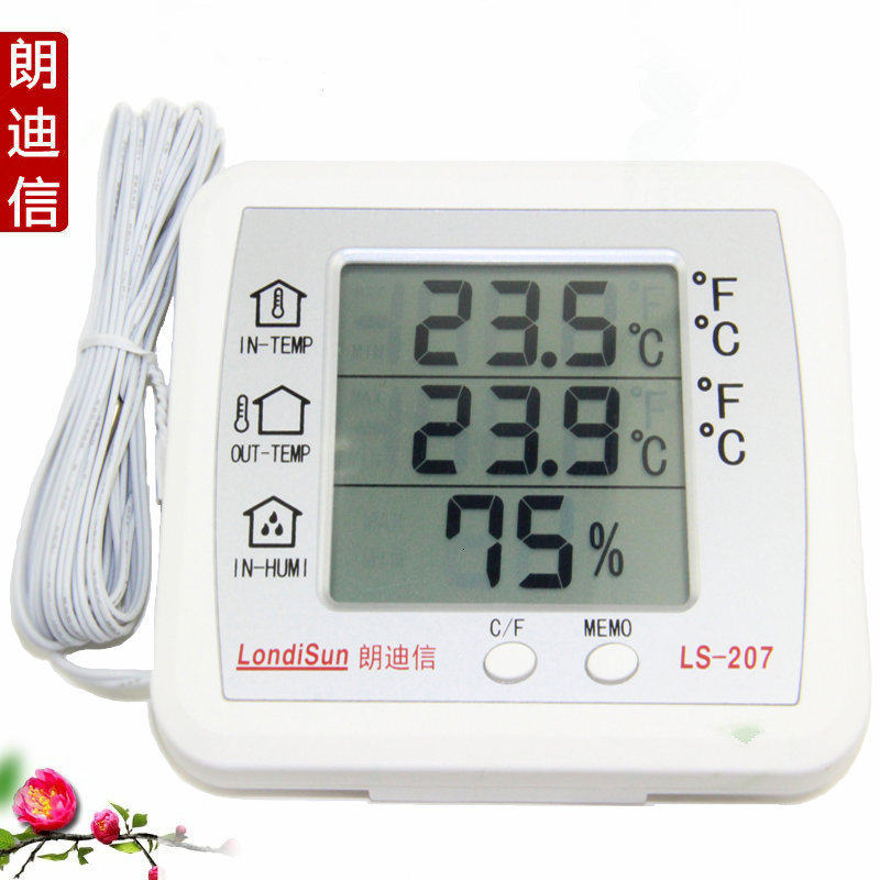 朗迪信LS-207电子温湿度计大屏数显室内外温度计带探头高精度