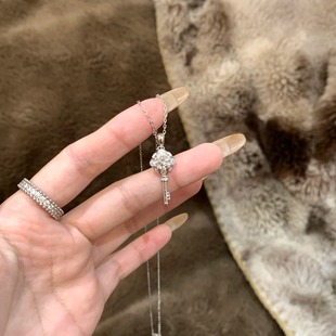 Micro-paved zircon key pendant necklace 2025 new style medieval exquisite light luxury titanium steel non-fading clavicle chain wholesale