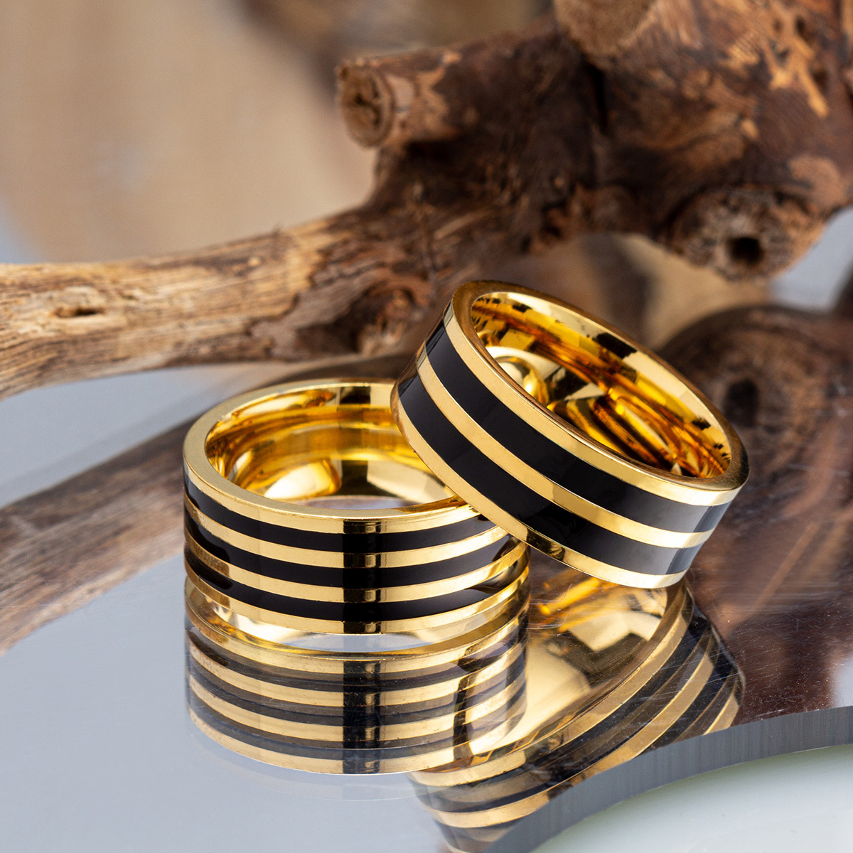 Street Occasion Hip-Hop Punk Round Lines 304 Stainless Steel Plating Gold Plated PVD Coated Unisex Wide Band Ring Men Band Rings