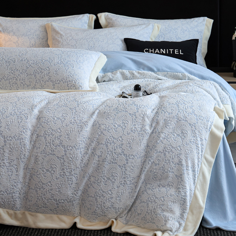 Espesado tallado cuatro piezas de lana de coral de invierno conjunto 2025 nueva cama de flanel doble cara sábanas cubierta