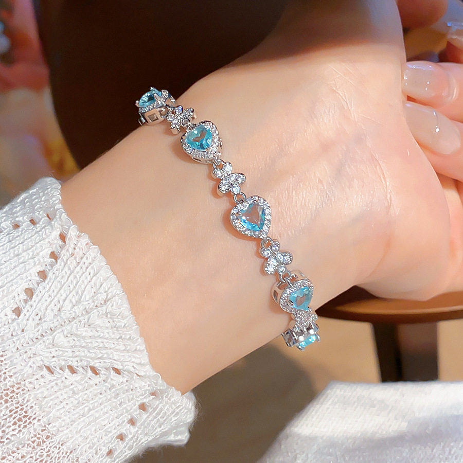 Pulsera de lazo ovalado de circón azul marino, exquisita pulsera ligera y de lujo de alta gama, pulsera de diseño de nicho