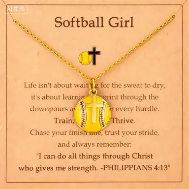 亚马逊跨境畅销欧美棒球足球垒球网球十字架球项链运动风项链礼物