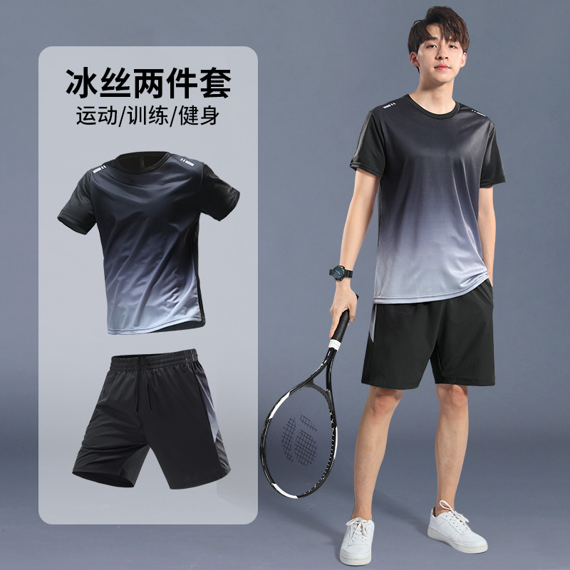 배드민턴 의류 남자 아이스 실크 여름 빠른 건조 옷 세트 탁구 훈련 2024 새로운 반팔 T 윤