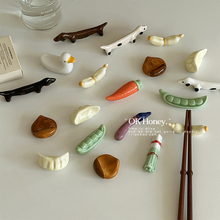 日式ins创意食玩陶瓷筷架合集釉下彩桌面摆件蔬菜筷托笔搁
