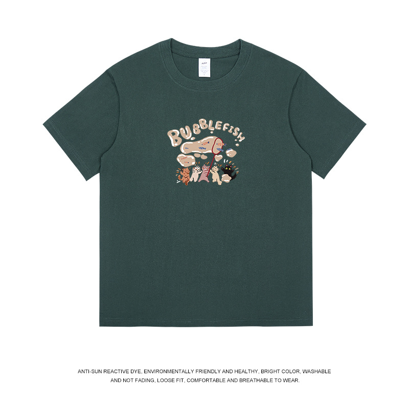 Camiseta de manga corta con estampado de burbujas de dibujos animados de estilo japonés para hombre, corte holgado, algodón puro, camiseta blanca para mujer, informal y versátil para verano. image 14