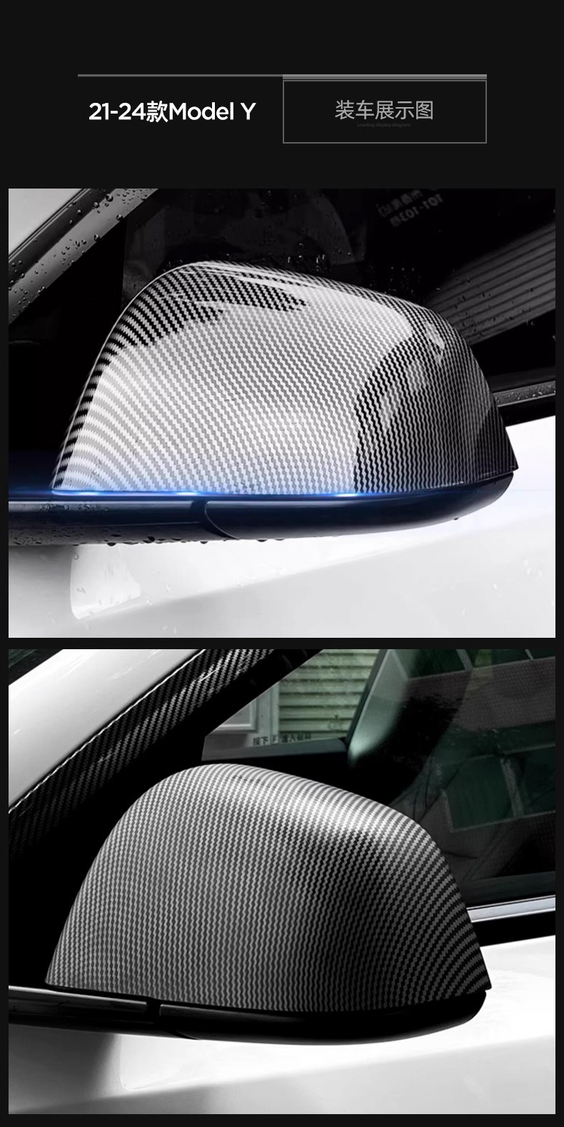 Suitable for the 2025 Tesla Model Y Updated Version Rearview Mirror Housing, Rearview Mirror Cover, Decorative Cover, Carbon Pattern Modification
