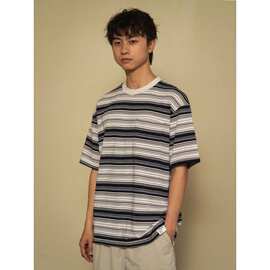 夏季新款圆领短袖条纹t恤男士学生情侣休闲百搭宽松日期便宜批发