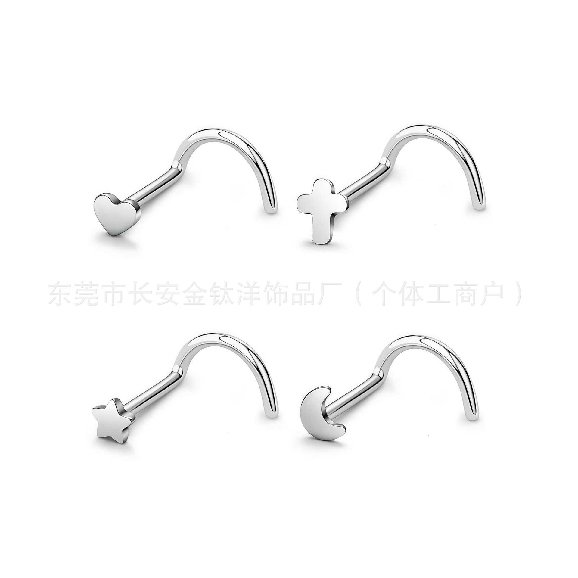 F136 Titanium Heart Five-Pointed Star Moon Cross Pin 5-Shaped Nose Nail Lip Nail G23 Titanium Alloy Piercing Jewelry detail image 8