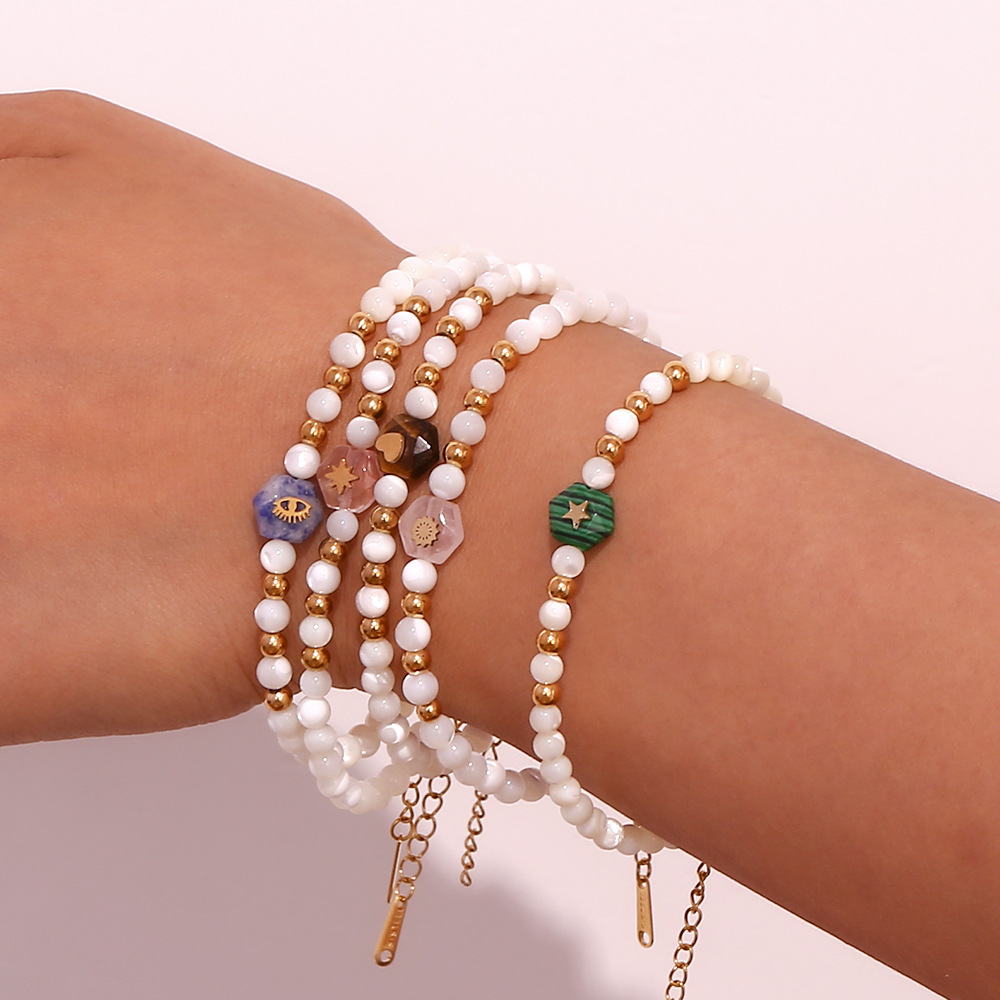 Simple Style Geometric Stainless Steel Artificial Pearl Natural Stone Beaded Plating Women's Bracelets display picture 10