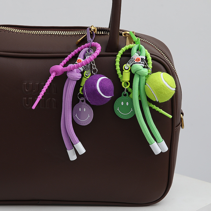 Colorful Smiley Tennis Car Keychain Creative School Bag Pendant Korean Miu Wind Female Gift Nylon Rope Hanging Ornaments