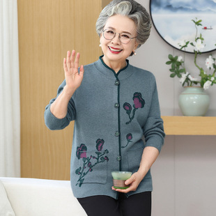fleece-lined Thickened Mom Knitted Sweater Sweater Old Lady Cardigan Autumn and Winter Coat Middle-aged and Elderly Grandma Winter Coat