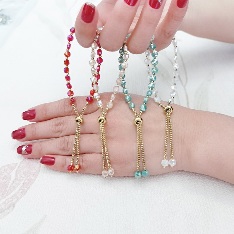 Sweet Solid Color Stainless Steel Artificial Crystal Beaded Bracelets display picture 1