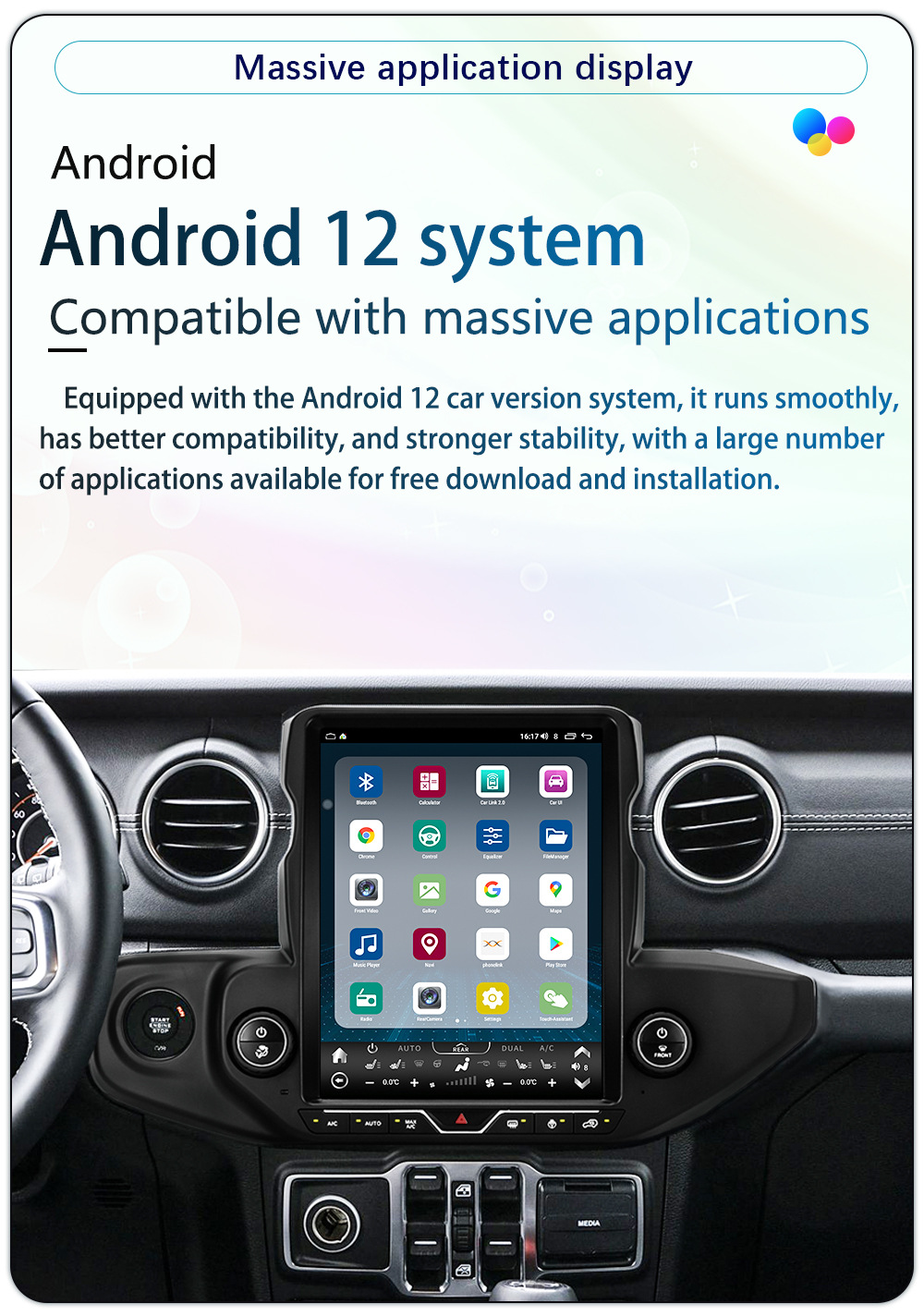 Suitable for 2018-2023 Jeep Wrangler 12.1inch Central Control Modification with Large Vertical Screen 4g Navigation All-In-One Device