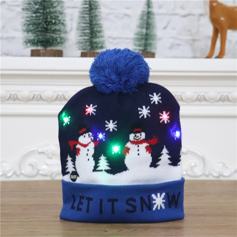 Transfronterizo nuevo luminoso sombrero de navidad niños adultos otoño e invierno cálido europeo y americano jersey de punto sombrero de lana impresa sombrero