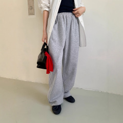 广州十三行2025秋韩系慵懒风松紧腰棉质遮胯弯刀休闲卫裤女02984