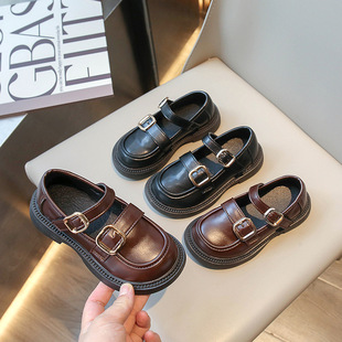 Girls' Small Leather Shoes, Spring & Fall Black Kidsren's Performance Shoes, Soft-Soled British Style Student Middle and Large Kidsren's Princess Loafers