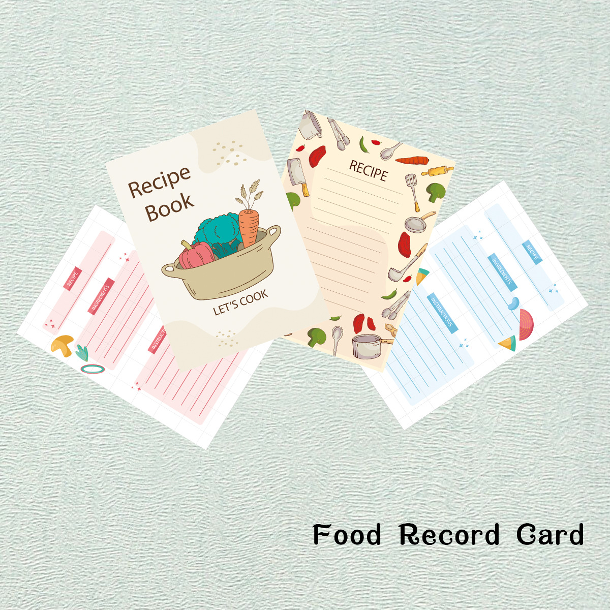 Cross-border e-commerce kitchen cooking food ingredient recipe card RECIPE Amazon TEMU cartoon style handbook portable 2