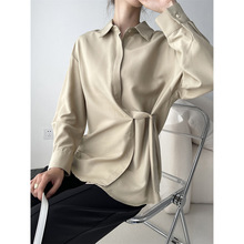 夢子汐 春秋棉斜扣襯衫女垂感通勤高級感法式設計感長袖襯衣 X770