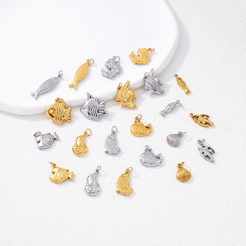 Accesorios de joyería de acero de titanio Serie de vida marina Concha Concha Estrella de mar Tortuga Collar de bricolaje Accesorios de pulsera colgante