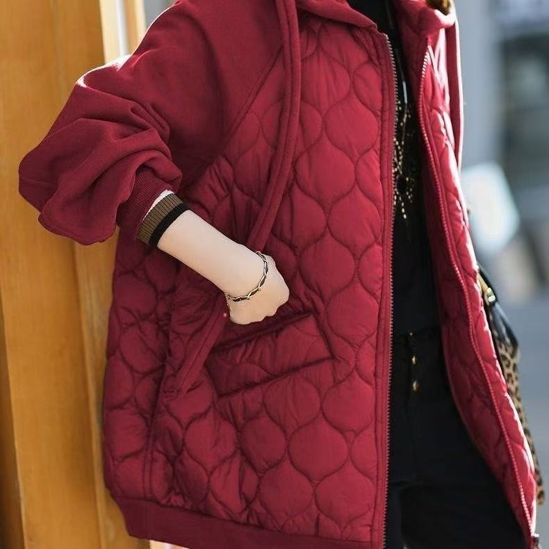 欧洲站大码菱格连帽拼接羽绒棉服厚外套棉袄时尚新款大码宽松女装|undefined
