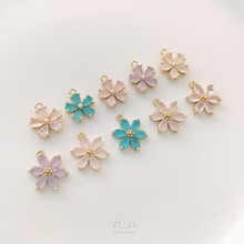 保色14K包金镶彩色锆石小花雏菊桃花吊坠手工diy手链耳环饰品挂件