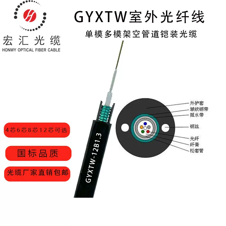 户外单模铠装12/48芯光缆24芯4芯光纤8/16芯通信成品光缆光纤 线