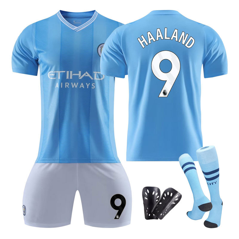 2324 맨체스터 시티 홈 축구 유니폼 하란드 슈트 어린이 성인 학생 팀 유니폼 남성 및 여성 저지 팬
