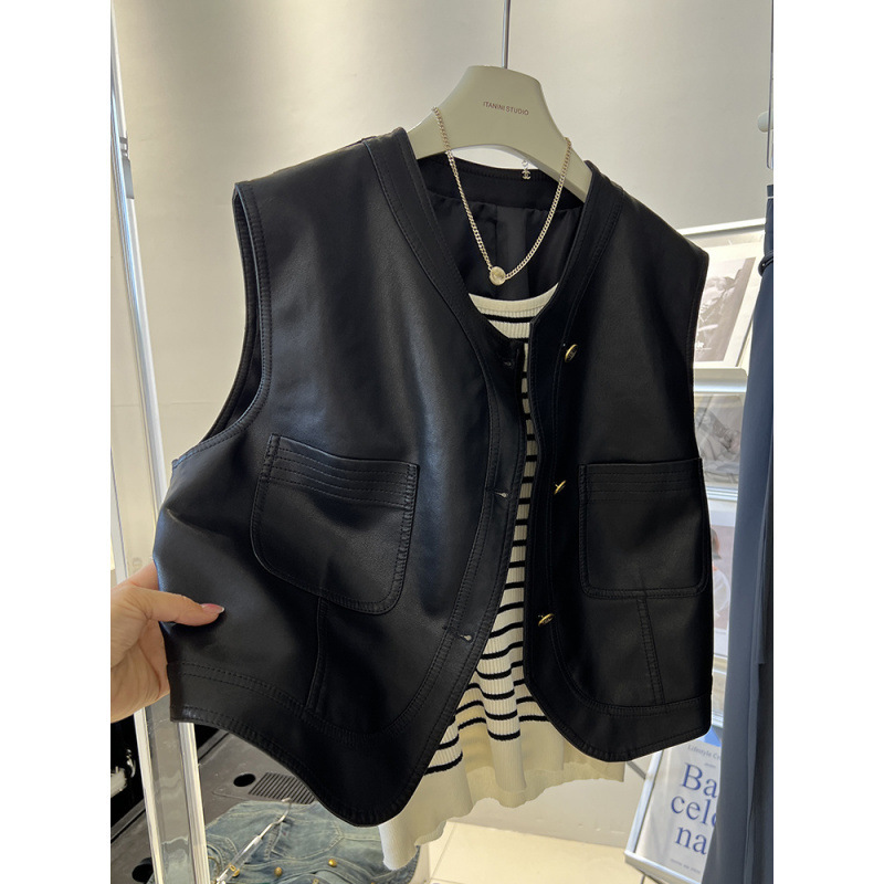皮马甲女短款2025秋装新款韩系穿搭机车服无袖背心马夹外套上衣潮|undefined