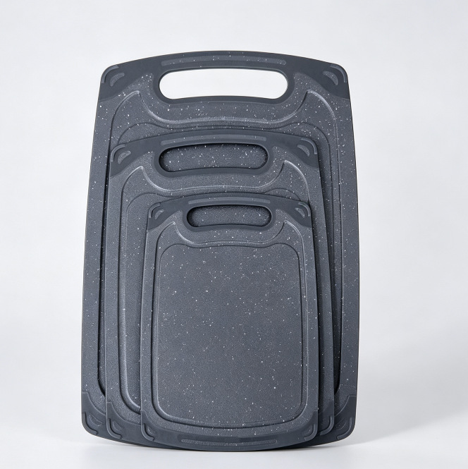 Set de tres piezas de tablero de corte de plástico de paja de trigo de doble cara y tablero de corte de tablero de mesa para cocina