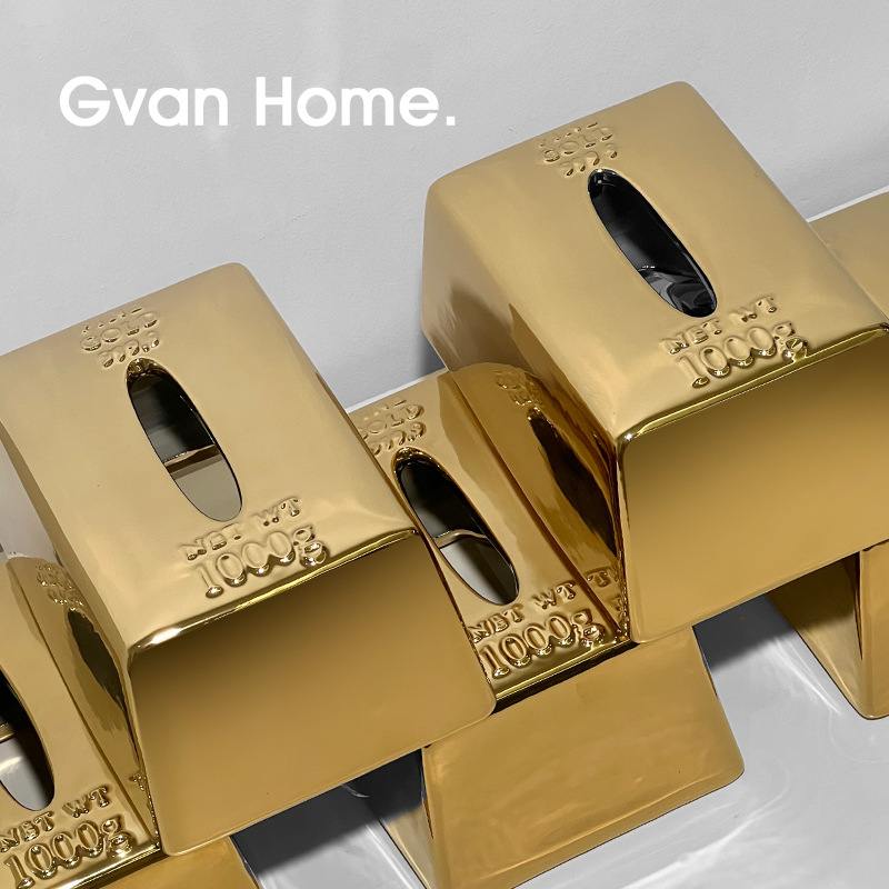 クリエイティブシミュレーションゴールドバーゴールドバーティッシュボックスセラミックティッシュボックスホームライト高級レストランテーブルティッシュボックス装飾