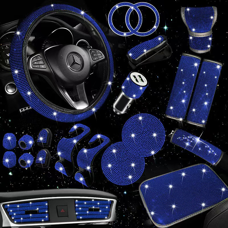 Cross-border foreign trade auto parts 30 pieces of rhinestone suit car steering wheel cover safety belt cover electric charging air outlet strip