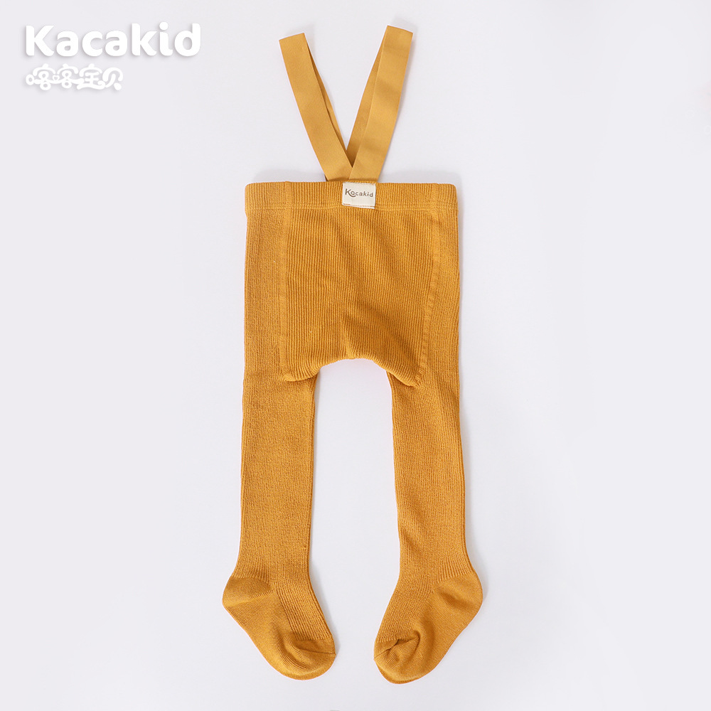 Pantimedias de correa para bebé de primavera y otoño cuidadosamente seleccionadas, pantimedias de protección del vientre de cintura alta, leggings de color sólido para bebés y niños pequeños