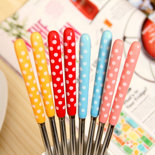 Japanese polka dot stainless steel chopsticks creative cute pink blue red yellow tableware sushi shop restaurant creative gifts